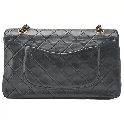 CHANEL Lambskin Matelasse Double Flap 25cm Chain Shoulder Black Gold-Tone Hardware, Pre-Owned