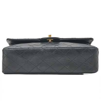 CHANEL Lambskin Matelasse Double Flap 25cm Chain Shoulder Black Gold-Tone Hardware, Pre-Owned