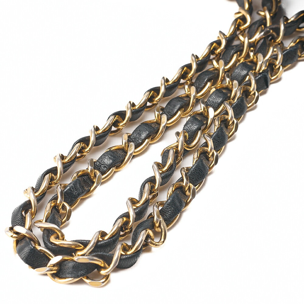 CHANEL Lambskin Matelasse Double Flap 25cm Chain Shoulder Black Gold-Tone Hardware, Pre-Owned