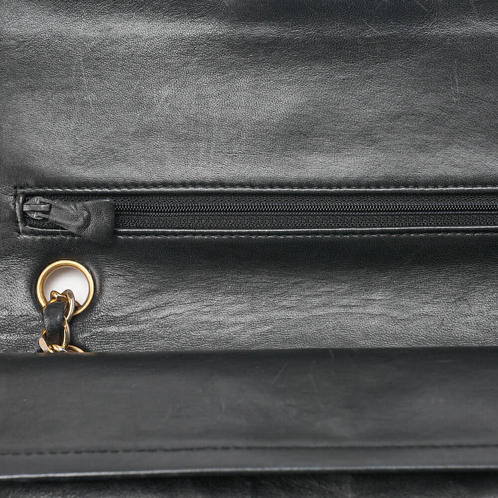 CHANEL Lambskin Matelasse Double Flap 25cm Chain Shoulder Black Gold-Tone Hardware, Pre-Owned