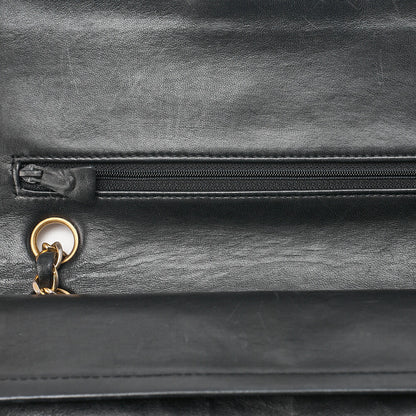 CHANEL Lambskin Matelasse Double Flap 25cm Chain Shoulder Black Gold-Tone Hardware, Pre-Owned