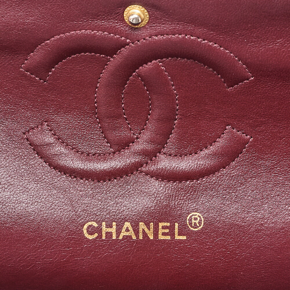 CHANEL Lambskin Matelasse Double Flap 25cm Chain Shoulder Black Gold-Tone Hardware, Pre-Owned