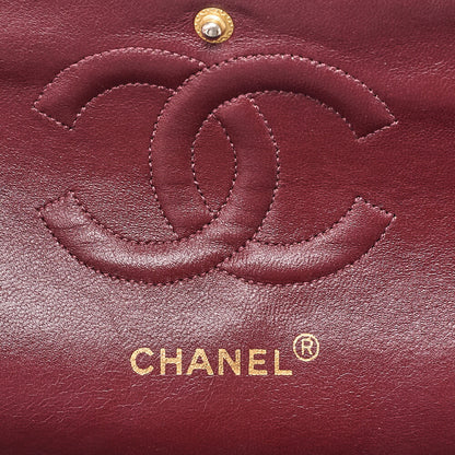 CHANEL Lambskin Matelasse Double Flap 25cm Chain Shoulder Black Gold-Tone Hardware, Pre-Owned