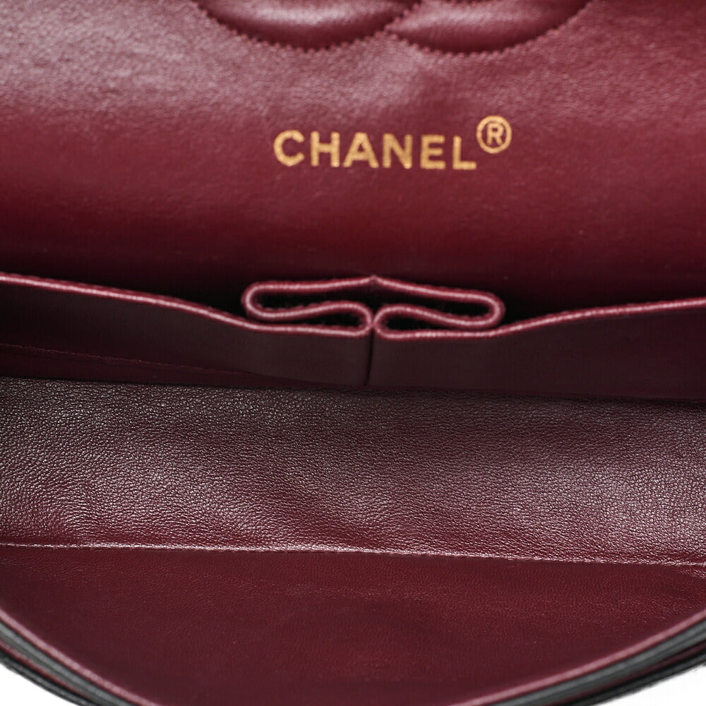 CHANEL Lambskin Matelasse Double Flap 25cm Chain Shoulder Black Gold-Tone Hardware, Pre-Owned
