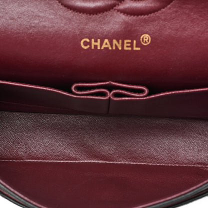 CHANEL Lambskin Matelasse Double Flap 25cm Chain Shoulder Black Gold-Tone Hardware, Pre-Owned