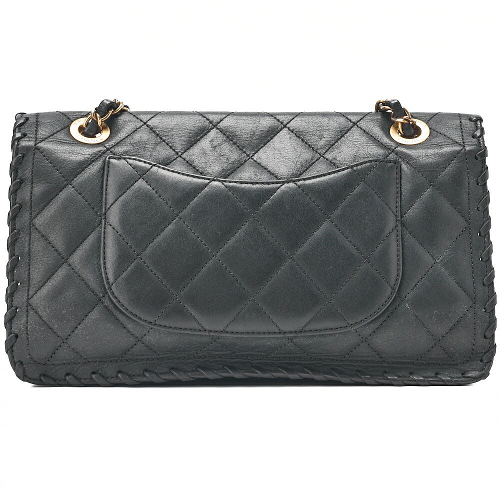 CHANEL Sparkle Leather Matelasse Braided Chain Shoulder Black Gold-Tone Hardware, Pre-Owned