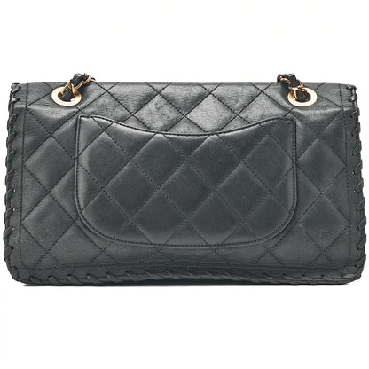 CHANEL Sparkle Leather Matelasse Braided Chain Shoulder Black Gold-Tone Hardware, Pre-Owned