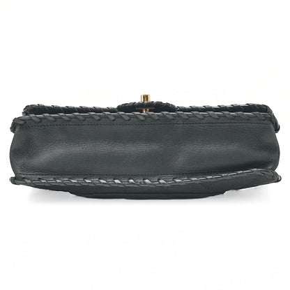 CHANEL Sparkle Leather Matelasse Braided Chain Shoulder Black Gold-Tone Hardware, Pre-Owned