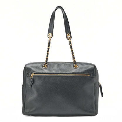 CHANEL Caviar Skin Coco Mark Chain Tote Bag Black Gold-Tone Hardware, Pre-Owned