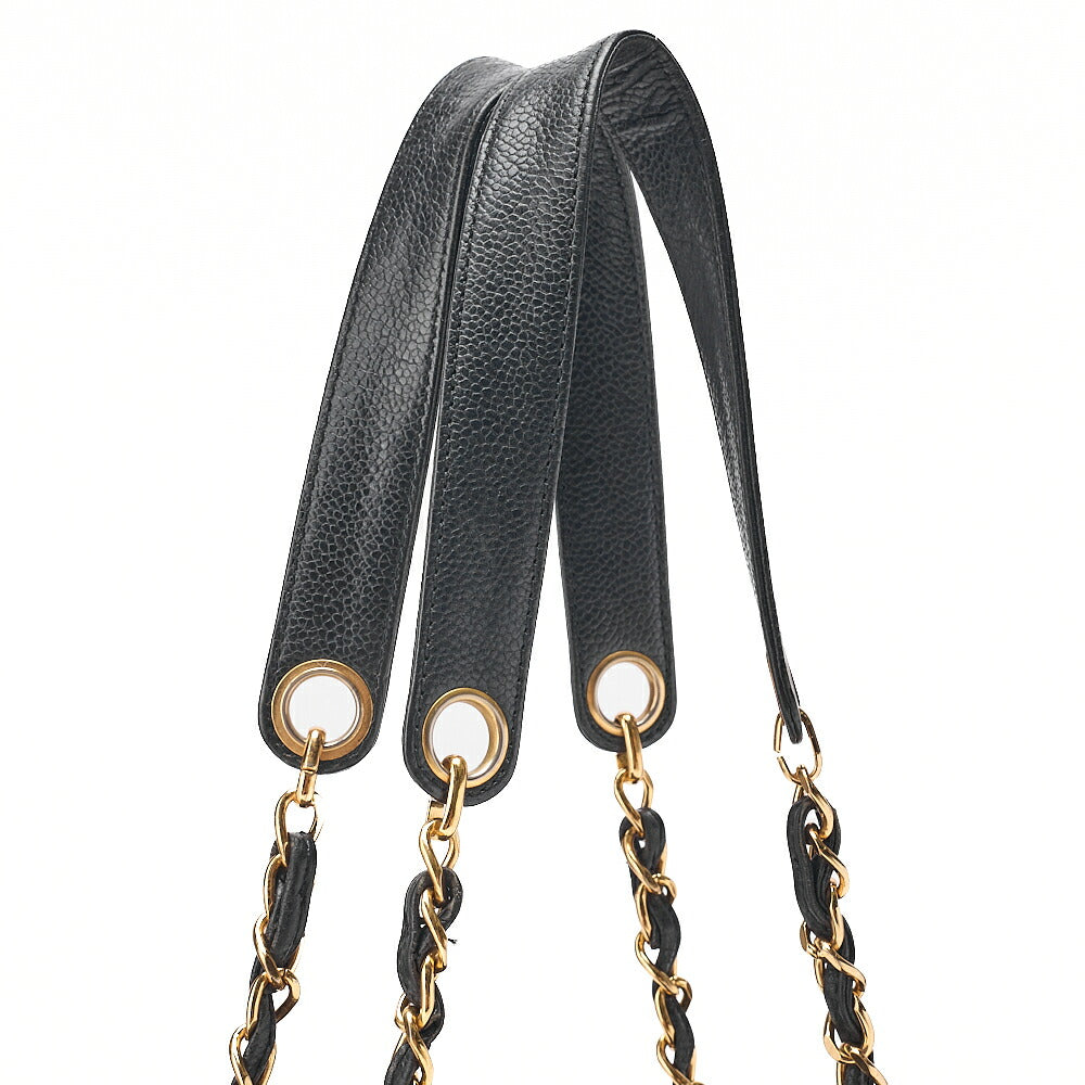 CHANEL Caviar Skin Coco Mark Chain Tote Bag Black Gold-Tone Hardware, Pre-Owned