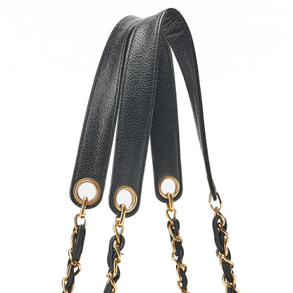 CHANEL Caviar Skin Coco Mark Chain Tote Bag Black Gold-Tone Hardware, Pre-Owned