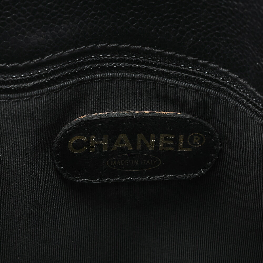 CHANEL Caviar Skin Coco Mark Chain Tote Bag Black Gold-Tone Hardware, Pre-Owned