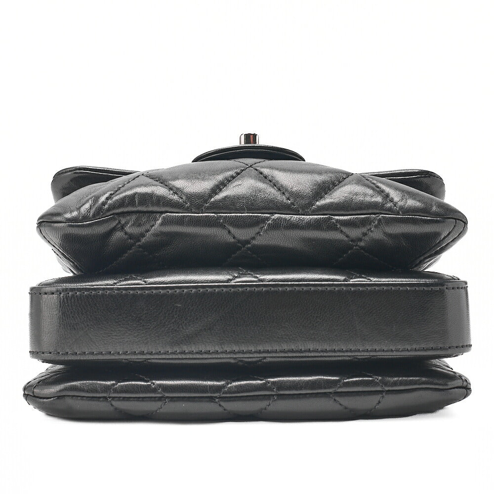 CHANEL Lambskin Mini Matelasse Single Chain Shoulder Black Silver-Tone Hardware, Pre-Owned