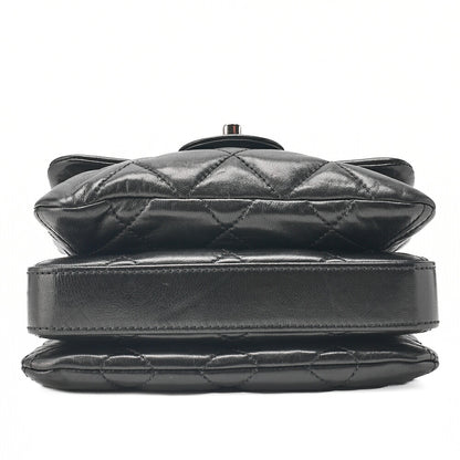 CHANEL Lambskin Mini Matelasse Single Chain Shoulder Black Silver-Tone Hardware, Pre-Owned