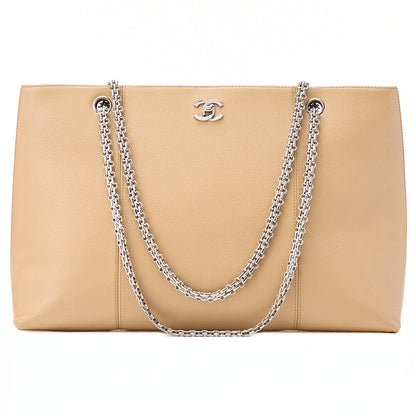CHANEL Coco Mark 2.55 Chain Shoulder Caviar Skin Beige Silver-Tone Hardware, Pre-Owned