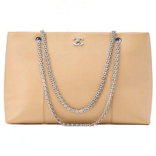 CHANEL Coco Mark 2.55 Chain Shoulder Caviar Skin Beige Silver-Tone Hardware, Pre-Owned