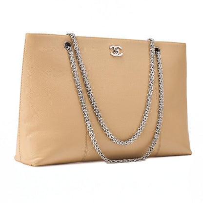 CHANEL Coco Mark 2.55 Chain Shoulder Caviar Skin Beige Silver-Tone Hardware, Pre-Owned