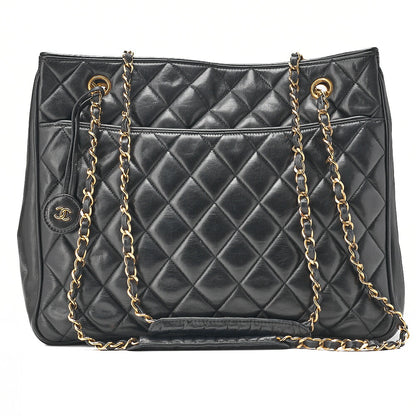CHANEL Matelasse Double Chain Shoulder with Pull Charm Lambskin Black Gold-Tone Hardware, Pre-Owned