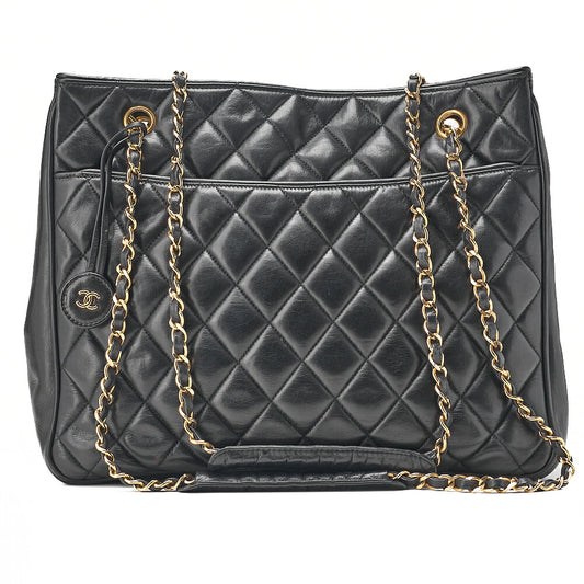 CHANEL Matelasse Double Chain Shoulder with Pull Charm Lambskin Black Gold-Tone Hardware, Pre-Owned