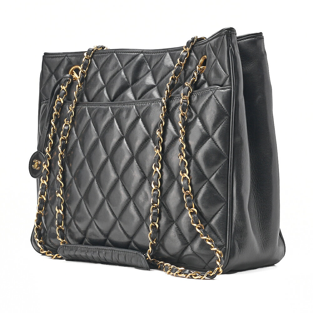 CHANEL Matelasse Double Chain Shoulder with Pull Charm Lambskin Black Gold-Tone Hardware, Pre-Owned