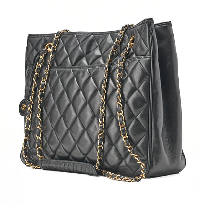 CHANEL Matelasse Double Chain Shoulder with Pull Charm Lambskin Black Gold-Tone Hardware, Pre-Owned