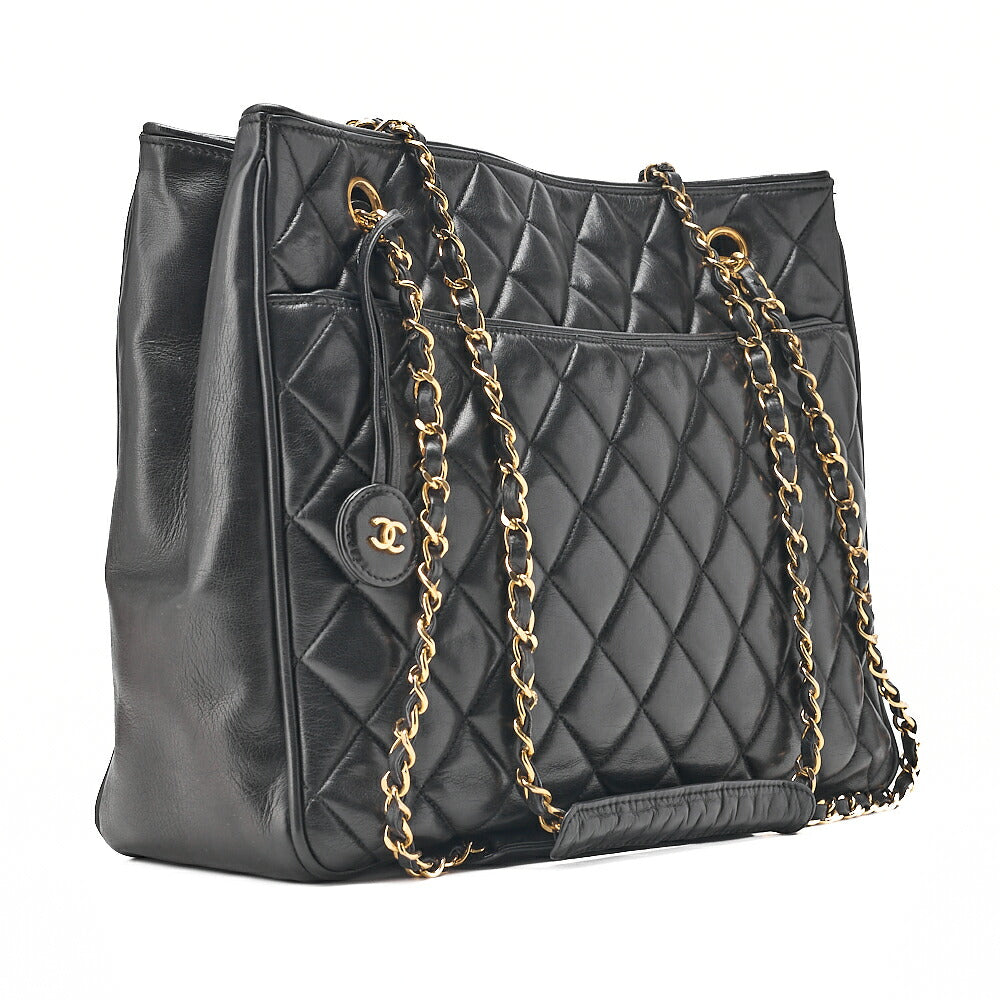 CHANEL Matelasse Double Chain Shoulder with Pull Charm Lambskin Black Gold-Tone Hardware, Pre-Owned