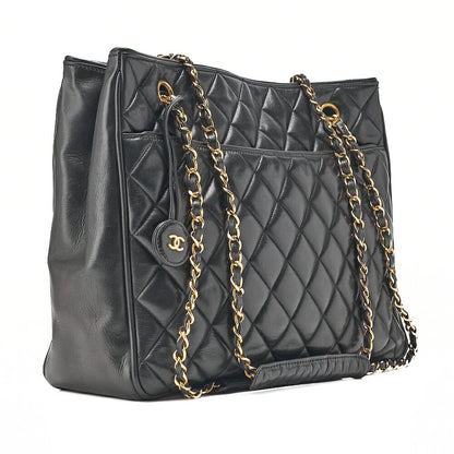 CHANEL Matelasse Double Chain Shoulder with Pull Charm Lambskin Black Gold-Tone Hardware, Pre-Owned