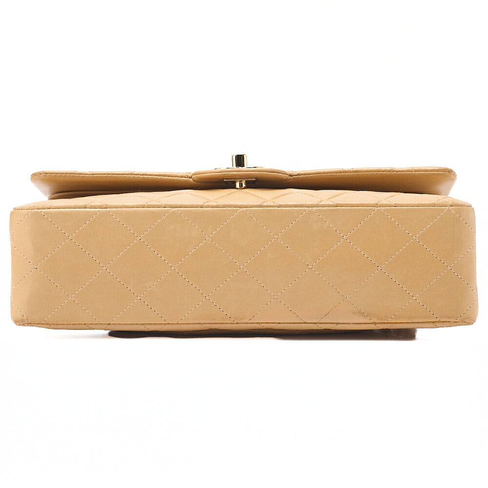 CHANEL Lambskin Matelasse Double Flap 25cm Chain Shoulder Beige Gold-Tone Hardware, Pre-Owned