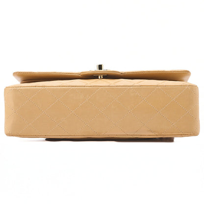 CHANEL Lambskin Matelasse Double Flap 25cm Chain Shoulder Beige Gold-Tone Hardware, Pre-Owned