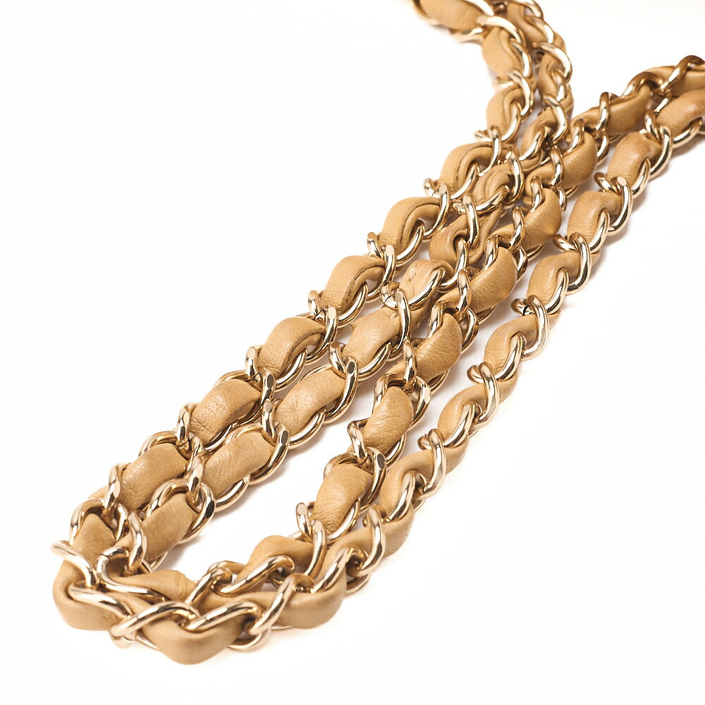 CHANEL Lambskin Matelasse Double Flap 25cm Chain Shoulder Beige Gold-Tone Hardware, Pre-Owned