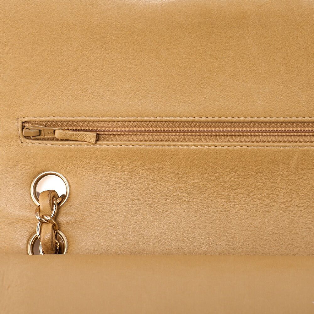 CHANEL Lambskin Matelasse Double Flap 25cm Chain Shoulder Beige Gold-Tone Hardware, Pre-Owned