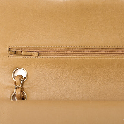 CHANEL Lambskin Matelasse Double Flap 25cm Chain Shoulder Beige Gold-Tone Hardware, Pre-Owned