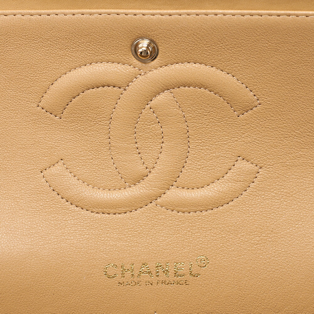 CHANEL Lambskin Matelasse Double Flap 25cm Chain Shoulder Beige Gold-Tone Hardware, Pre-Owned