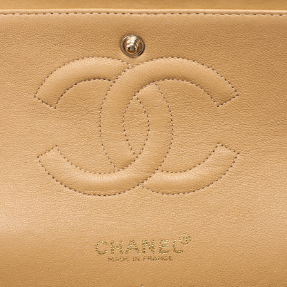 CHANEL Lambskin Matelasse Double Flap 25cm Chain Shoulder Beige Gold-Tone Hardware, Pre-Owned