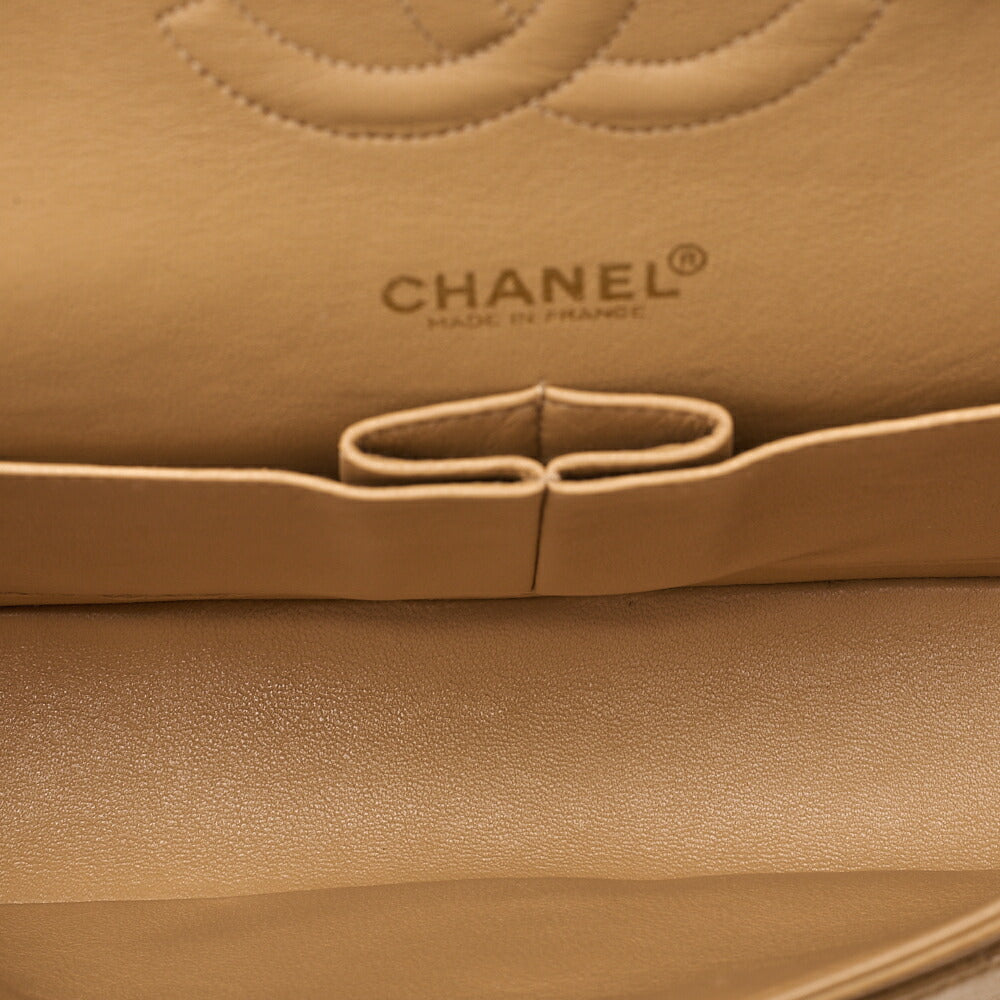 CHANEL Lambskin Matelasse Double Flap 25cm Chain Shoulder Beige Gold-Tone Hardware, Pre-Owned