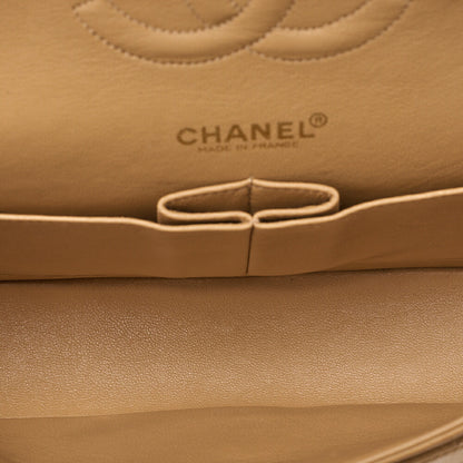 CHANEL Lambskin Matelasse Double Flap 25cm Chain Shoulder Beige Gold-Tone Hardware, Pre-Owned
