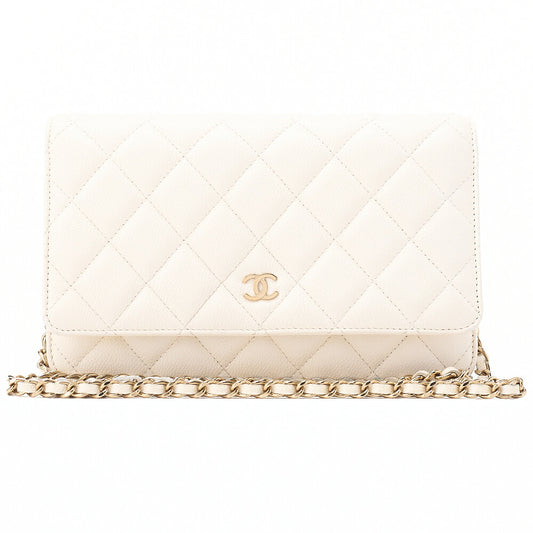 CHANEL Chanel Matelasse Chain Wallet Caviar Skin White Gold-Tone Hardware, Pre-Owned