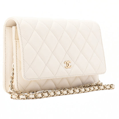 CHANEL Chanel Matelasse Chain Wallet Caviar Skin White Gold-Tone Hardware, Pre-Owned