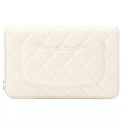 CHANEL Chanel Matelasse Chain Wallet Caviar Skin White Gold-Tone Hardware, Pre-Owned