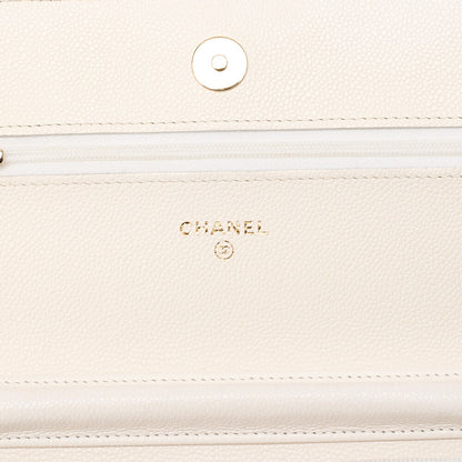 CHANEL Chanel Matelasse Chain Wallet Caviar Skin White Gold-Tone Hardware, Pre-Owned
