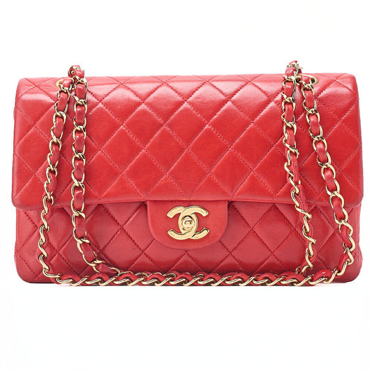 CHANEL Chain Shoulder Bag Matelasse Lambskin Double Flap 25 Turn Lock  Red  Gold-Tone Hardware, Pre-Owned