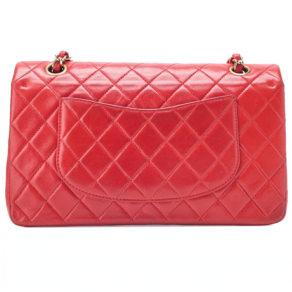 CHANEL Chain Shoulder Bag Matelasse Lambskin Double Flap 25 Turn Lock  Red  Gold-Tone Hardware, Pre-Owned