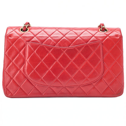 CHANEL Chain Shoulder Bag Matelasse Lambskin Double Flap 25 Turn Lock  Red  Gold-Tone Hardware, Pre-Owned