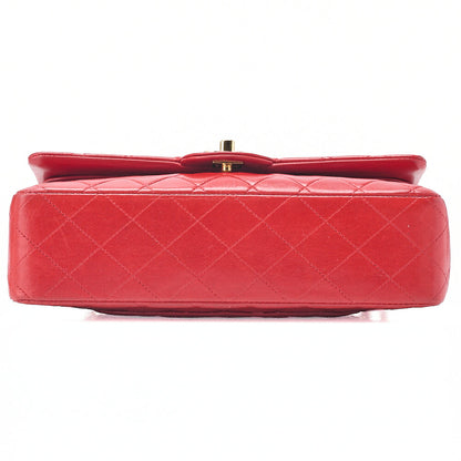 CHANEL Chain Shoulder Bag Matelasse Lambskin Double Flap 25 Turn Lock  Red  Gold-Tone Hardware, Pre-Owned