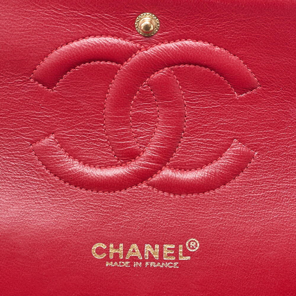 CHANEL Chain Shoulder Bag Matelasse Lambskin Double Flap 25 Turn Lock  Red  Gold-Tone Hardware, Pre-Owned