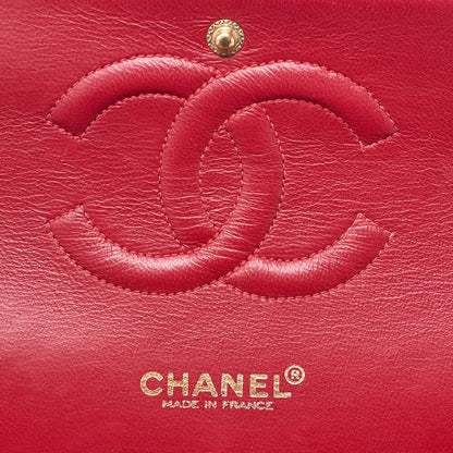 CHANEL Chain Shoulder Bag Matelasse Lambskin Double Flap 25 Turn Lock  Red  Gold-Tone Hardware, Pre-Owned