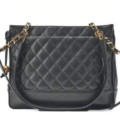 CHANEL Shoulder Bag Chain Tote Bag Caviar Skin Matelasse Ball Charm Black Gold-Tone Hardware, Pre-Owned