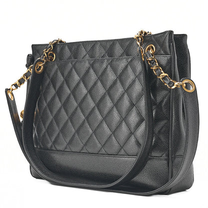 CHANEL Shoulder Bag Chain Tote Bag Caviar Skin Matelasse Ball Charm Black Gold-Tone Hardware, Pre-Owned