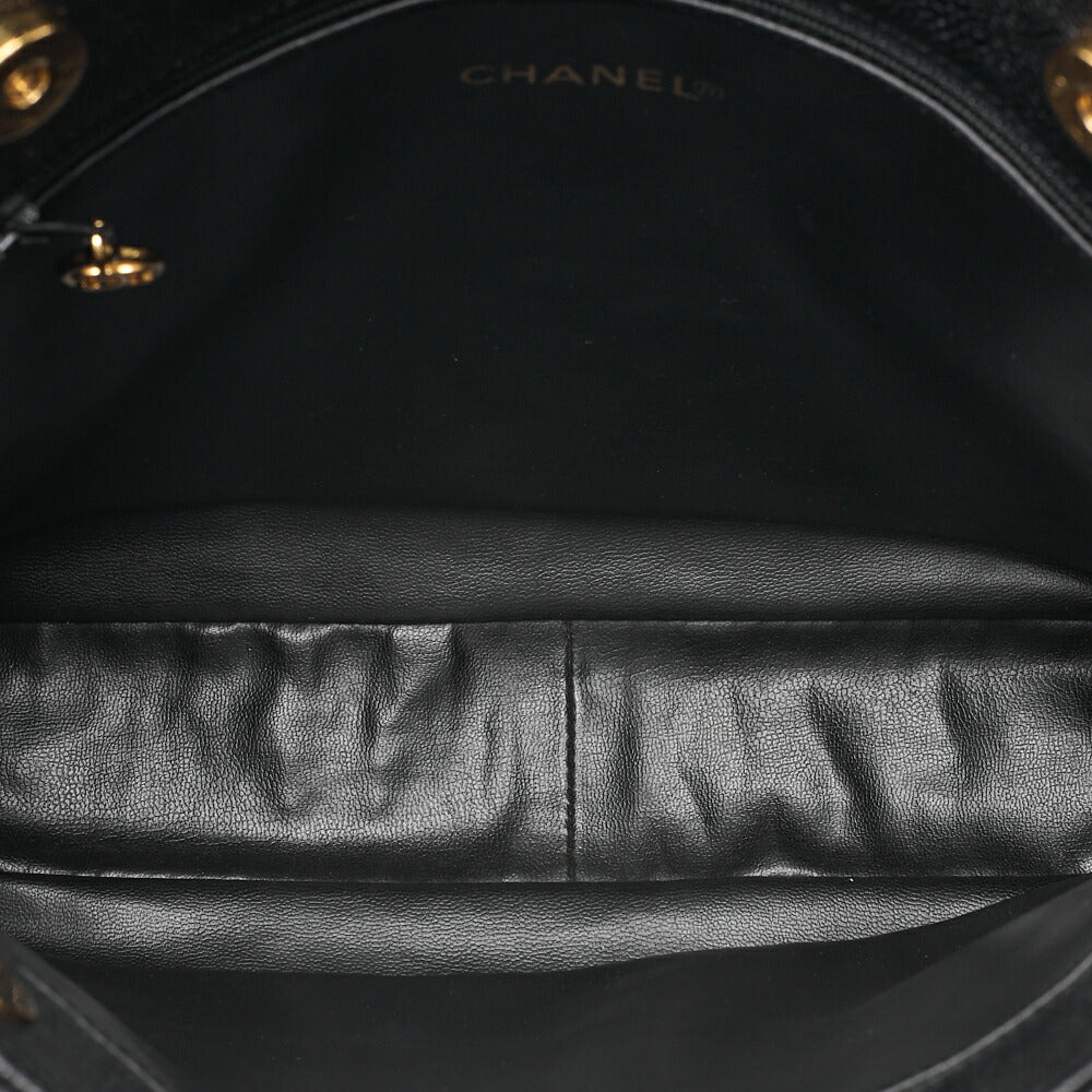 CHANEL Shoulder Bag Chain Tote Bag Caviar Skin Matelasse Ball Charm Black Gold-Tone Hardware, Pre-Owned