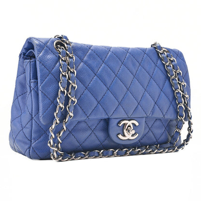 CHANEL Soft Caviar Skin Matelasse Double Flap 25cm Chain Shoulder Navy Silver-Tone Hardware, Pre-Owned